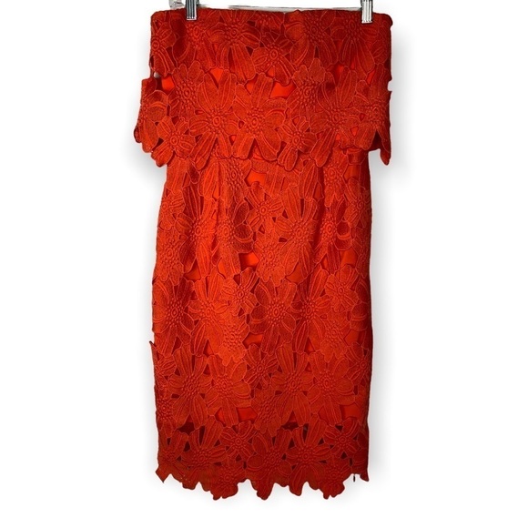 Saylor x Free People Erin Coral Red Lace Strapless Dress Size: Small - Picture 2 of 14